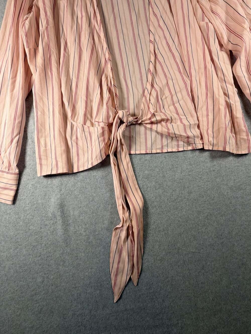 Ann Taylor Silk Blend Striped Tie-Front Blouse Size 14 - Picture 2 of 9